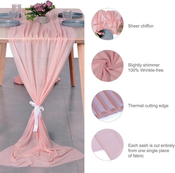 MDS Halloween Chiffon Table Runner - 5 Pack, 29 x 170 Inches, 14ft Each - Sheer Spooky Table Runners for Haunted House Parties, Trick-or-Treat Tables, Witchy Décor, Wedding & Events - Dusty Rose