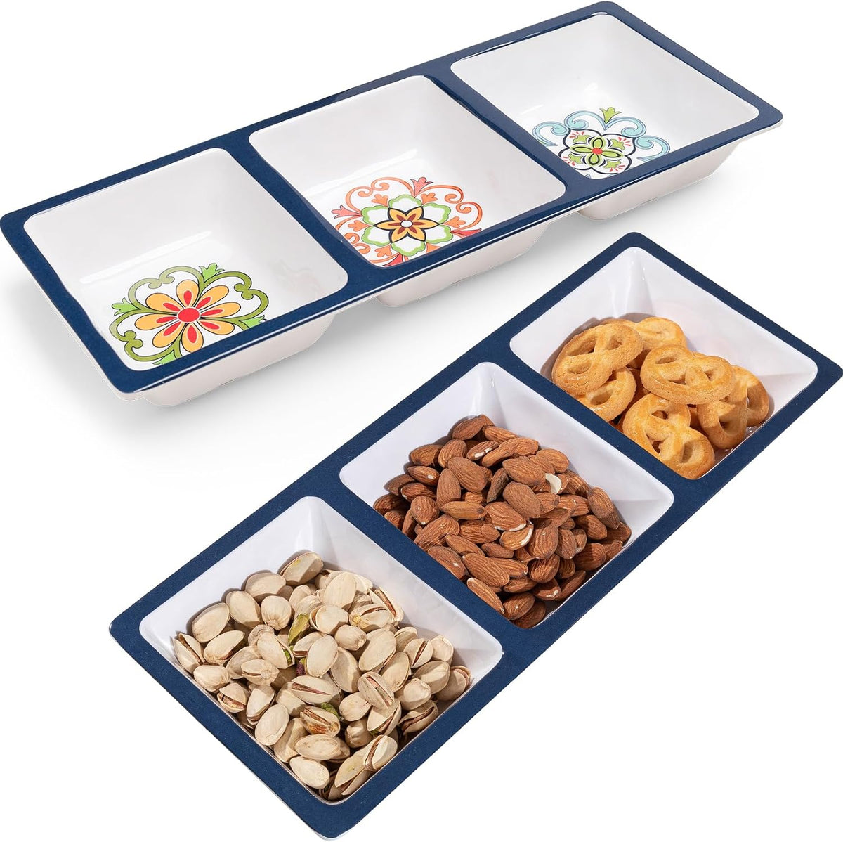 3-section divided serving trays, talavera 14.75”x 6” unbreakable, main product view