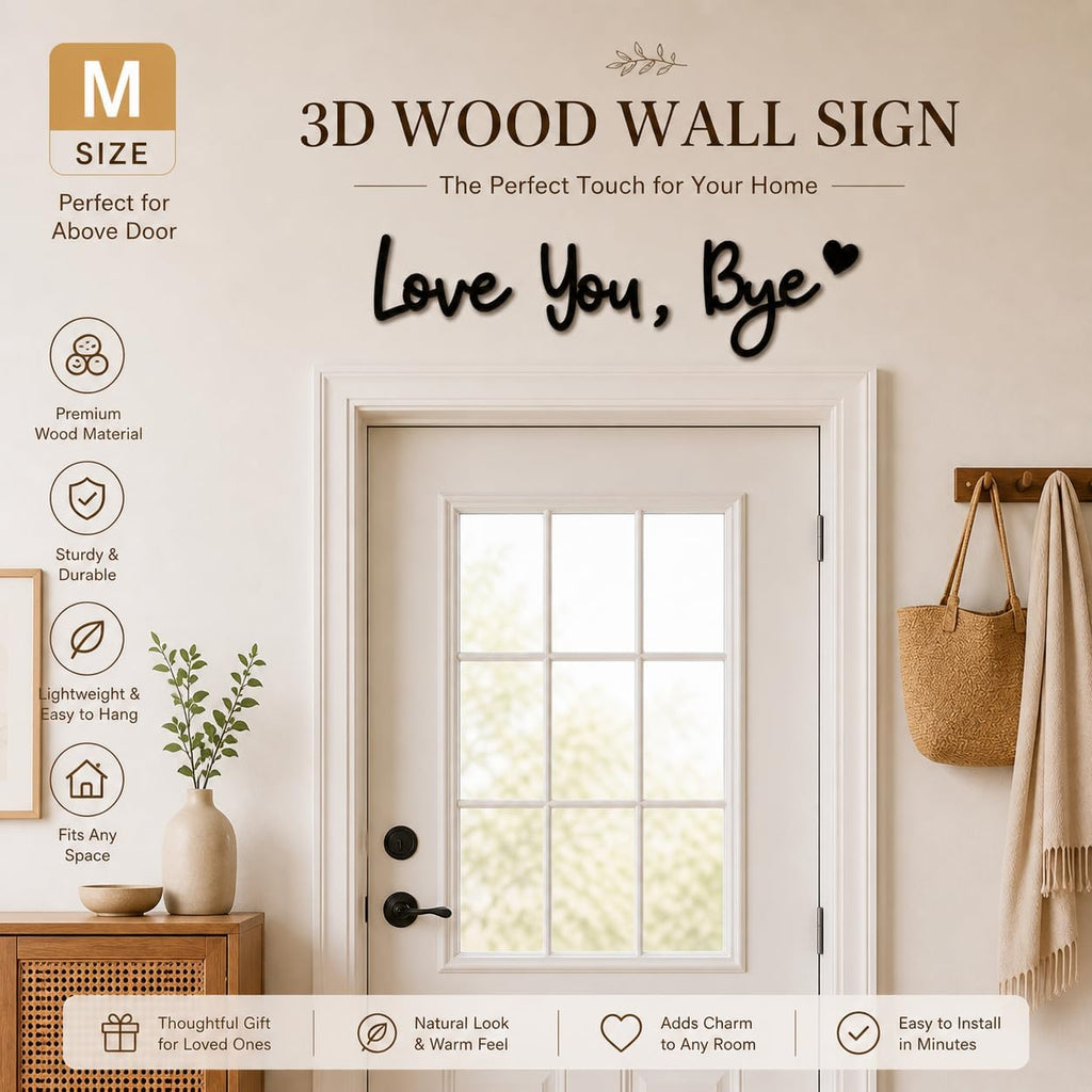Wooden Love You Bye Sign, 3D Wall Decor Letters for Entryway Above Door, Farmhouse Boho Home Decor for Hallway Bedroom, Meaningful Gift
