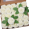 50pcs Artificial Flower，Real Touch Foam Roses w/Stem DIY for Wedding Bouquet Centerpieces Party Shower Home Decor-Ivory
