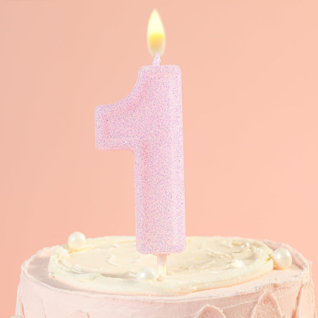 PHD CAKE 2.76 Inch Luxe Pink Glitter 1 Number Birthday Candles, Pink Number Candles, Cake Number Candles, Party Celebration