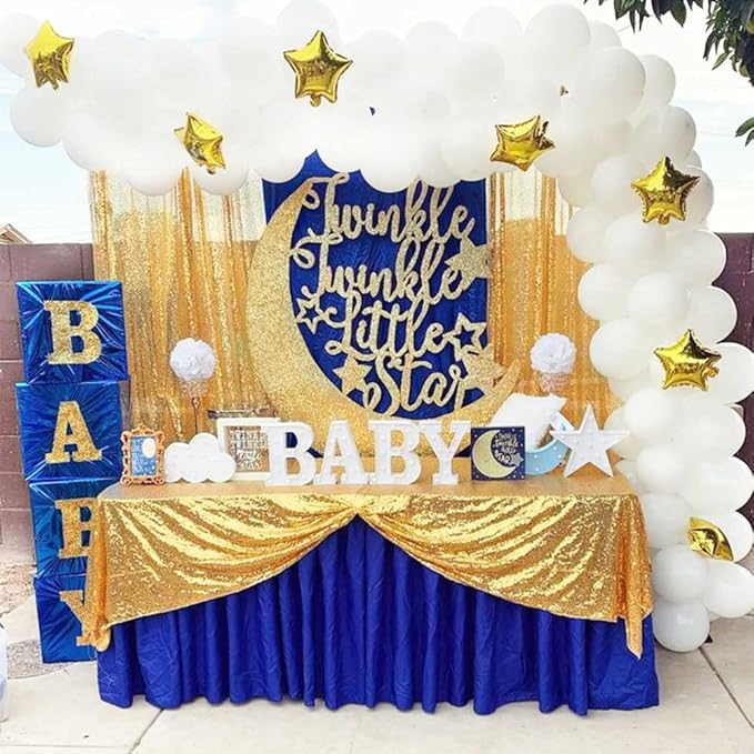 QueenDream 90x132inch Rectangle Sparkly Gold Sequin Tablecloth Wedding Glitter Tablecloth for Birthday Party Decor