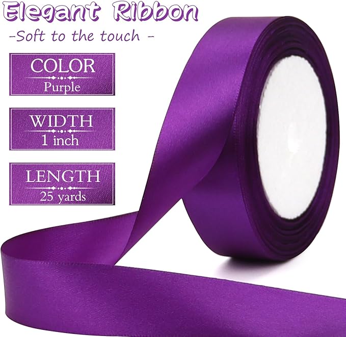 Purple Solid Satin Ribbon 1 Inch 25 Yards Solid Polyester Fabric Ribbon for Gift Wrapping Wedding Christmas Baby Shower Birthday Party Decoration Handmade Immortal Flower Craft