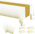 4Pack Disposable Plastic Table Cloths for Parties, 54" x 108" White and Gold Rectangle Table Covers, Waterproof Tablecloth for Rectangle Tables Suitable for New Years Eve Thanksgiving Wedding Supplies