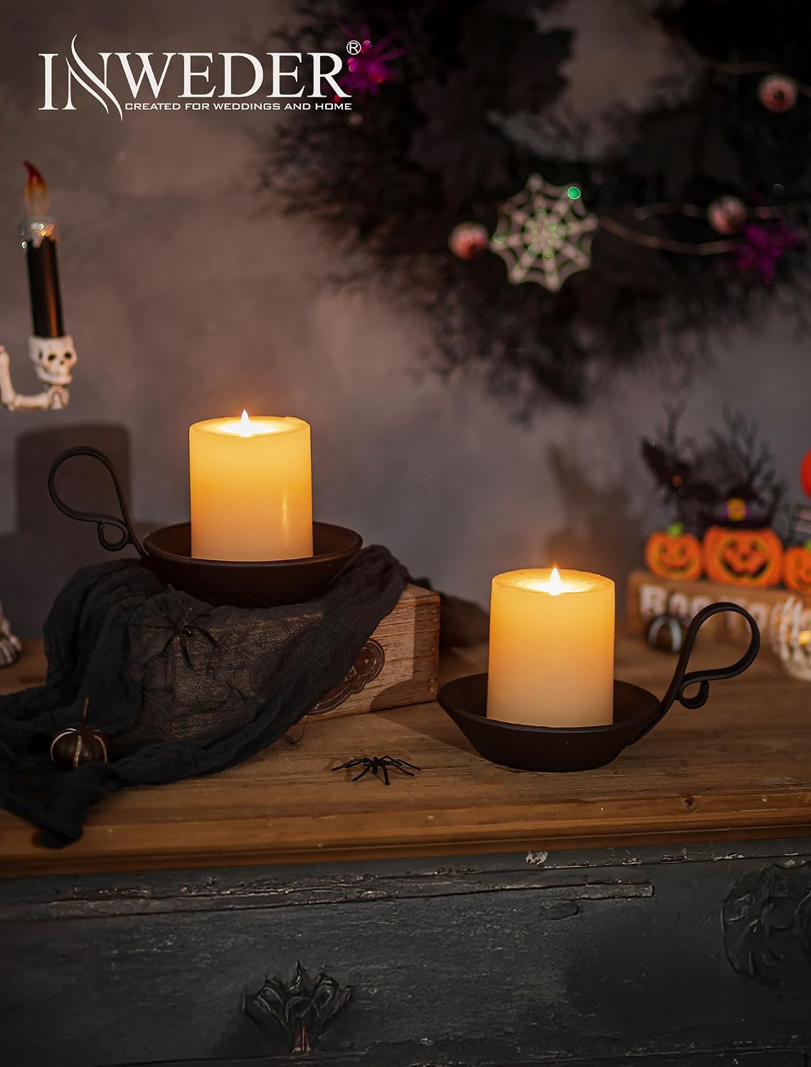 Iron Pillar Candle Holder: Vintage Black Candle Plate with Handle