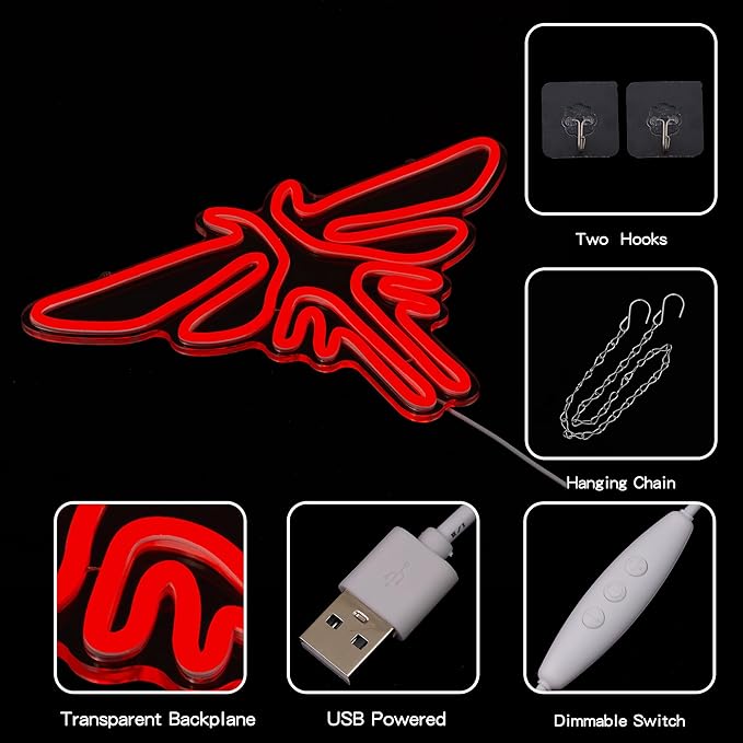 Moth Neon Sign Game Neon Light for wall Decor Red LED Neon Signs Animal Neon Lights for Bedroon Kids Room Video Game Center Decor