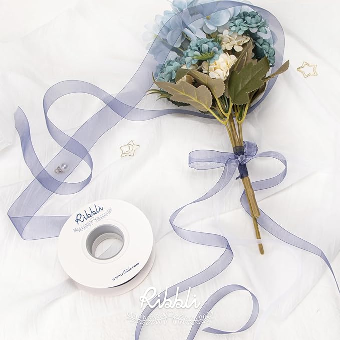 Ribbli Navy Organza Ribbon,1/2 Inches x Continuous 50 Yard,Navy Sheer Ribbon for Gift Wrapping,Cookie Wrapping,Wedding Decoration,All Crafting and Sewing
