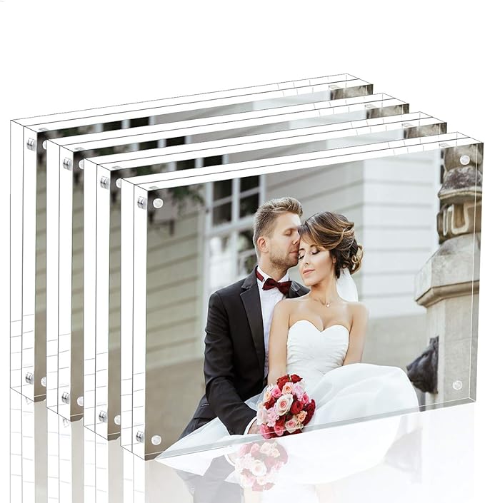 Magicool Premium Acrylic Photo Frame- Magnet Photo Frame -Double Sied Thick Desktop Frames (5x7 4 pack)