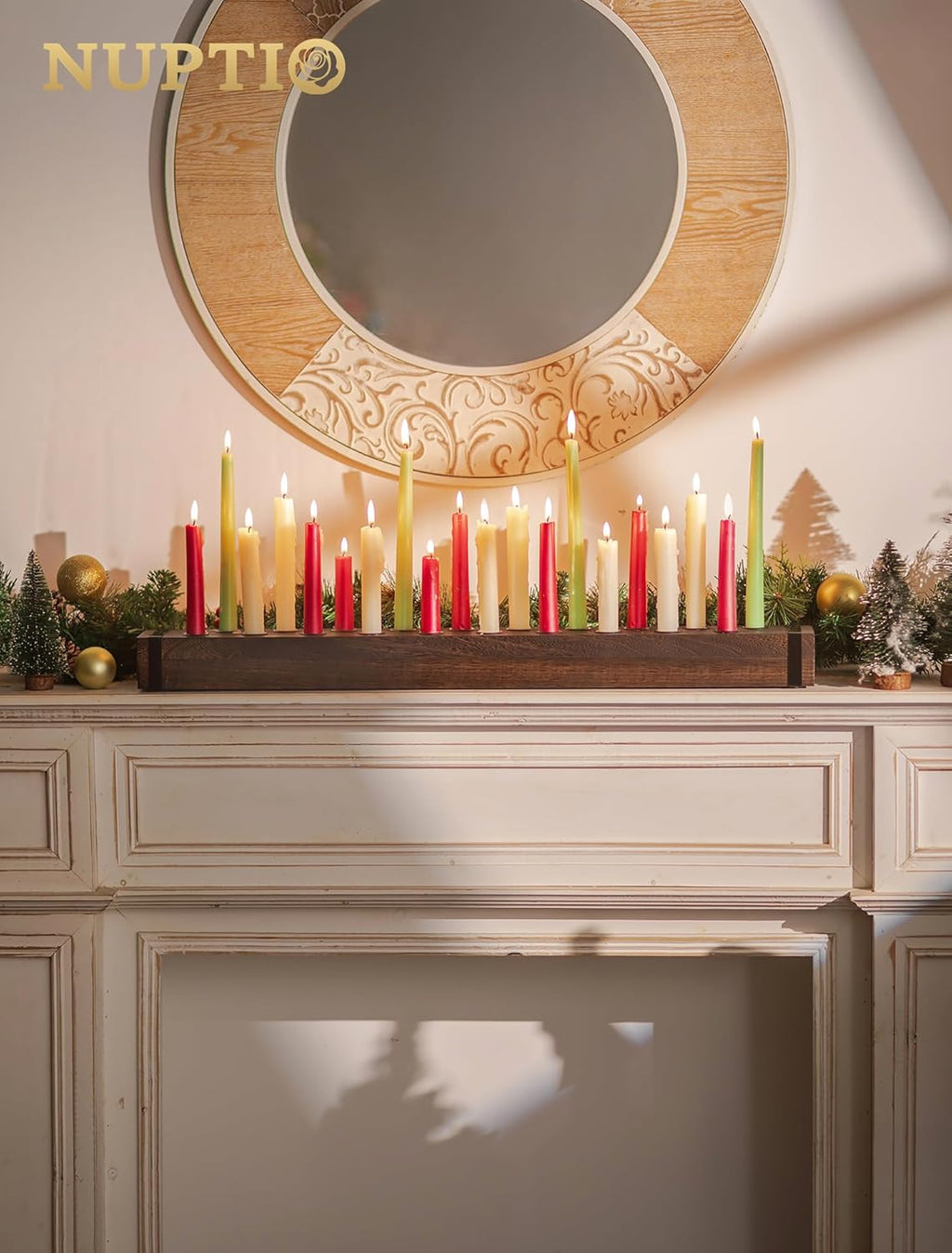 NUPTIO Taper Candle Holders Wood: Wooden Candelabra Long Candles Stick Centerpieces - Farmhouse Candlestick Holder 20 arm for Birthday Party Fireplace Table Decor 30 Inches