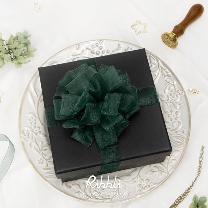 Ribbli Spruce Green Organza Ribbon,1/2 Inches x Continuous 50 Yard, Green Sheer Ribbon for Gift Wrapping,Cookie Wrapping,Wedding Decoration,All Crafting and Sewing