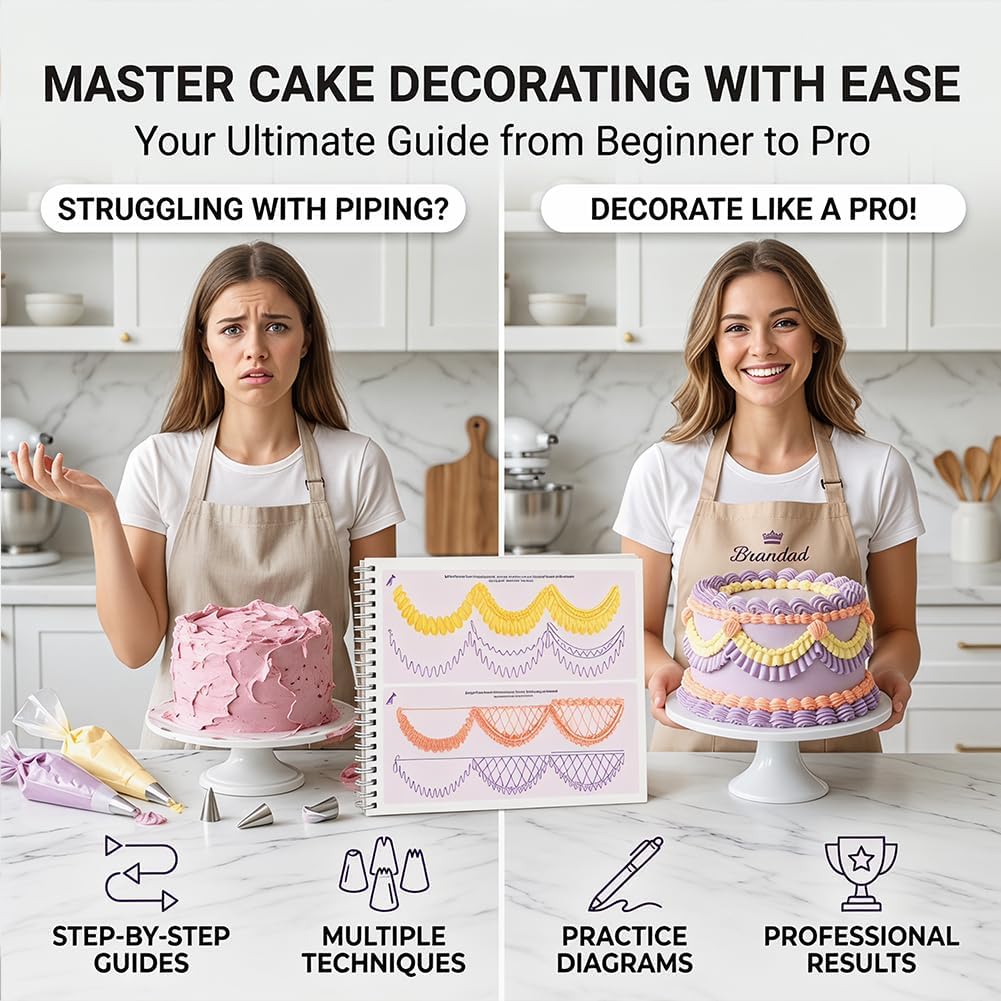 Upgraded Cake Practice Decorating Board Thickened Waterproof, 23 Sheets Icing Piping Nozzles Practice Drawings Cake Decorating Kit Baking Supplies for Beginner Home Baker