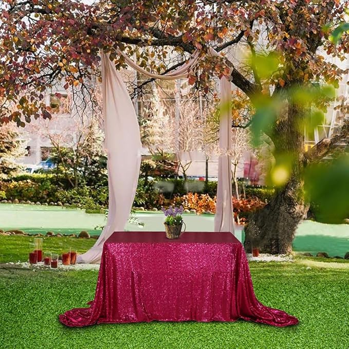 SquarePie Sequin Tablecloth 50 x 72 Inch Hot Pink Glitter Table Linen for Wedding Party