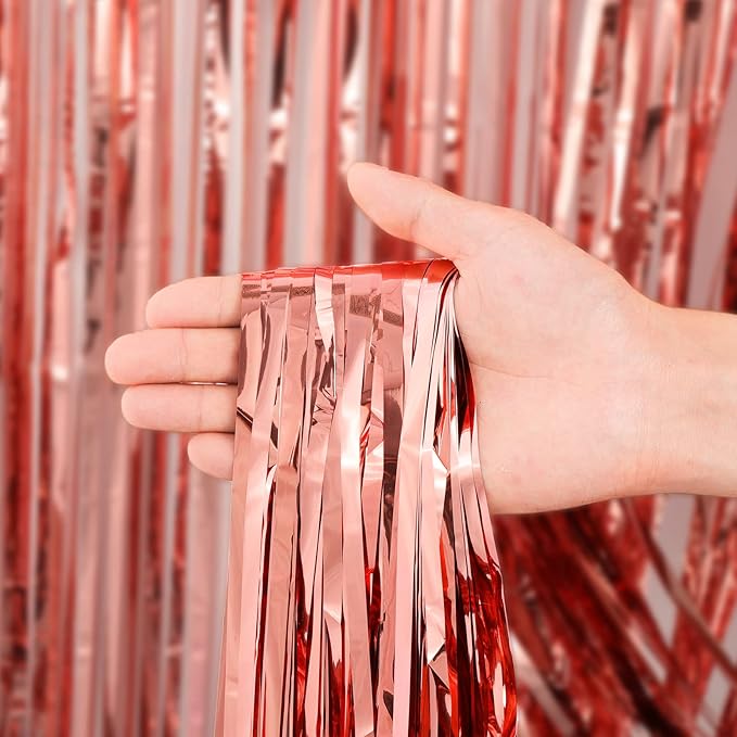 2 Pack Rose Gold Foil Fringe Backdrop Curtains, Tinsel Streamers Birthday Party Decorations, Fringe Backdrop for Graduation, Baby Shower, Gender Reveal, Disco Party