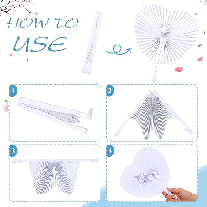 Unittype 150 Packs Wedding Paper Fans Heart Shaped Folding Handheld Fans for Wedding Decorate Guests Favor Anniversary Birthday Party Supplies Home Decor(White)