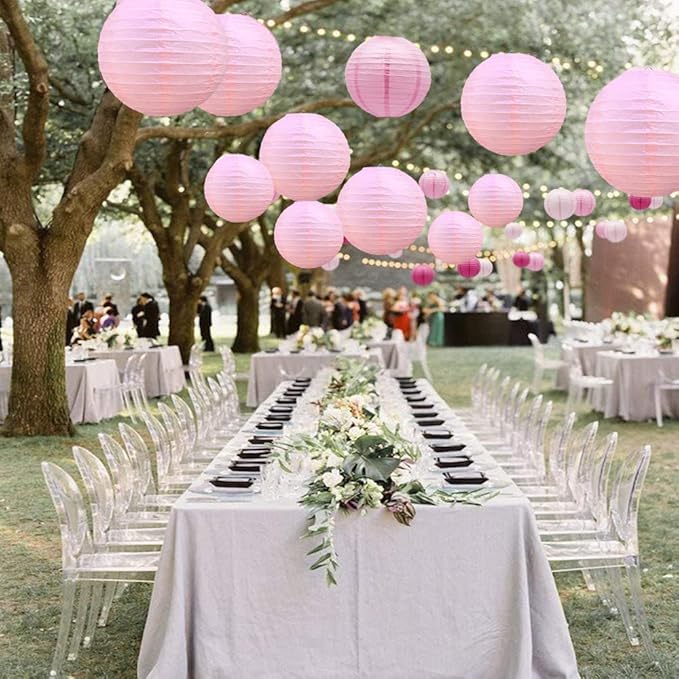 BEISHIDA 6-Inch Pink Round Paper Lanterns Hanging Decorative Chinese Paper Lanterns Lamp for Valentine Birthday Wedding Party Decoration and Baby Bridal Shower（6 Packs）