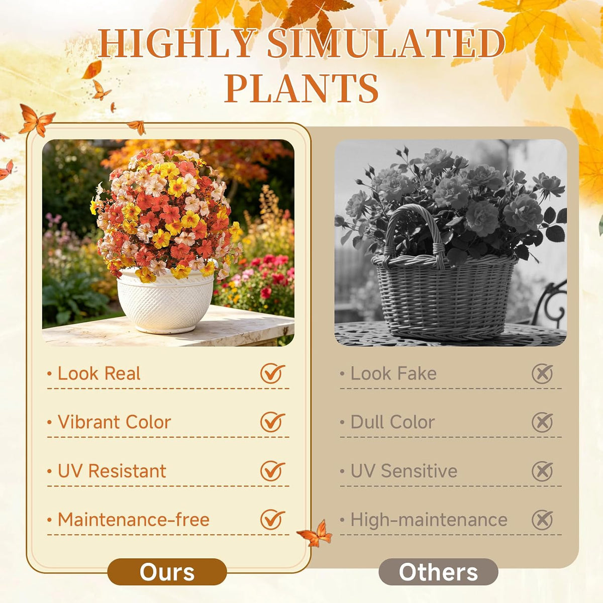 shareconn 2pcs artificial fall flowers for outdoors uv, side view