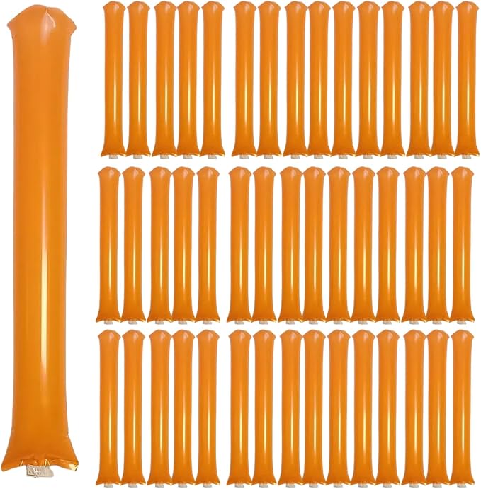 48pcs Round Head Boom Sticks Thunder Sticks Cheering Sticks Team Spirit Plastic Cheerleading Spirit Stick Clapper Inflatable Noise Maker Sports Supply (Orange)