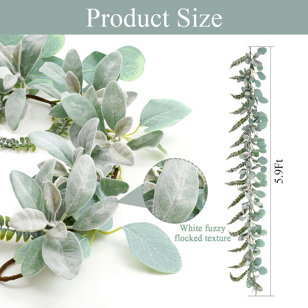 shacos artificial flocked lambs ear garland with eucalyptus shown in use