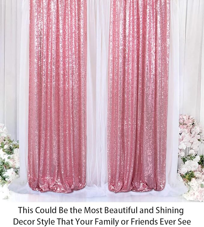 ShinyBeauty Sequin Backdrop Curtains 4 Panels Fuchsia Pink 2FTx8FT Sequin Fabric Photo Backdrop Curtains Fuchsia Pink Glitter Curtains for Party Baby Shower Studio Backdrop
