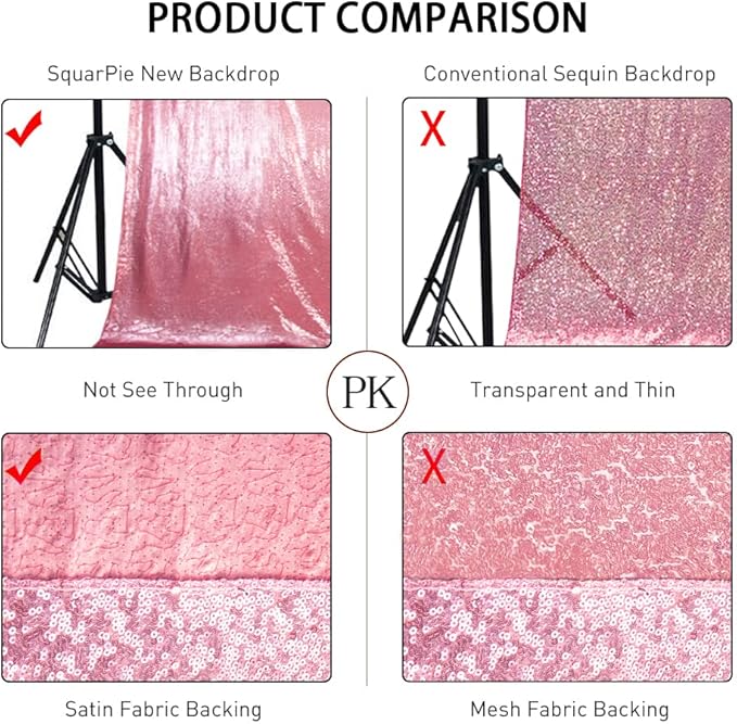 SquarePie Sequin Backdrop Less Transparent Background Sparkly Curtain for Wedding Party 6FT x 6FT Fuchsia Pink