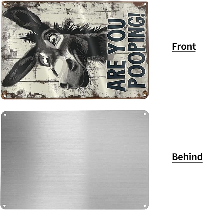 Funny Donkey "Are You Pooping?" Tin Sign - Vintage Bathroom Wall Décor, 8x12 Inches, Humorous Metal Sign for Indoor & Outdoor Use, Farmhouse-Style Wa