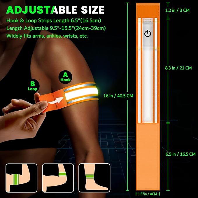 LED Armband for Running(2 Pack),Light Up Arm Bands for Night Walking Running,Rechargeable Lights for Runners,High Visibility Reflective Running Gear Adjustable Light Up Wristbands