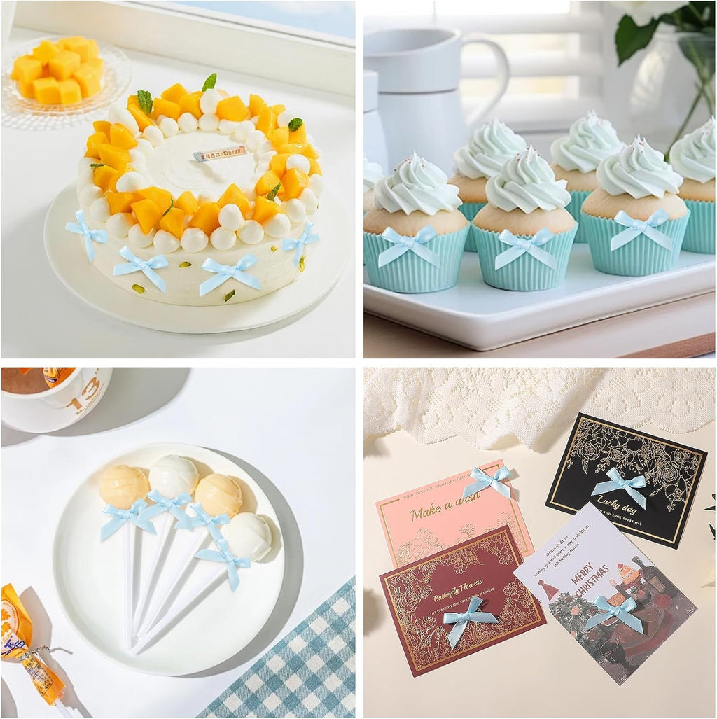 Choicbaby 50 PCS Blue Mini Satin Ribbon Bows 1.8 * 1.4" Small Blue Wrap Bows Decoration for DIY Craft Cheer Pins Box Card Birthday Party Wedding