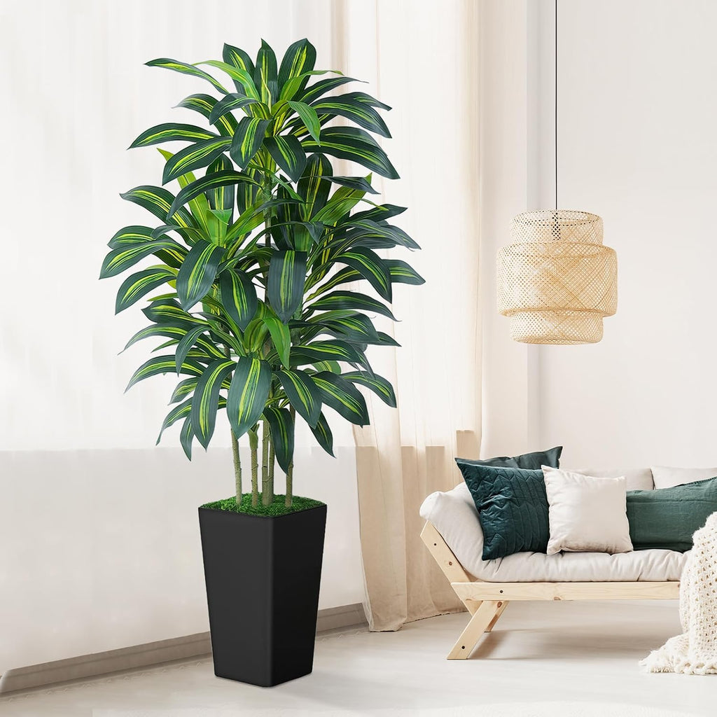 6ft artificial dracaena tree - high-density foliage fake, close-up detail