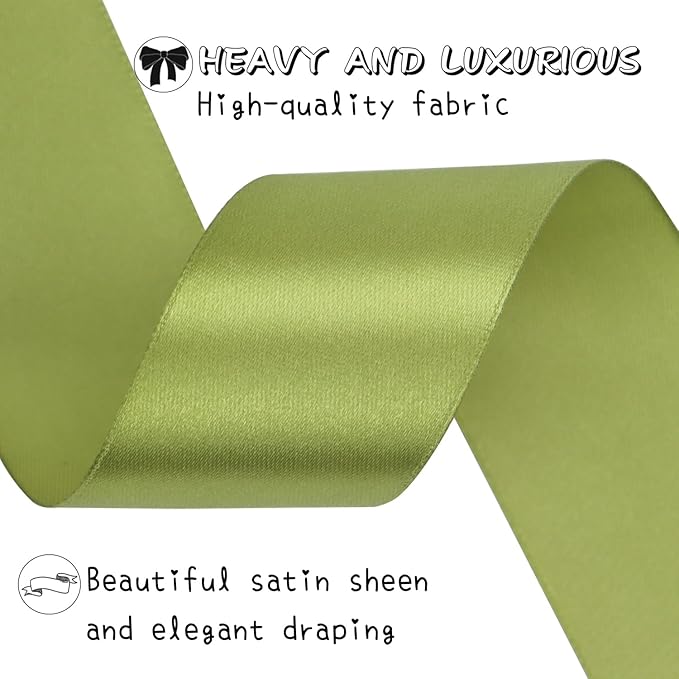 Light Green Solid Satin Ribbon 1-1/2 Inch 50 Yards Solid Polyester Fabric Ribbon for Gift Wrapping Wedding Christmas Baby Shower Birthday Party Decoration Handmade Immortal Flower Craft
