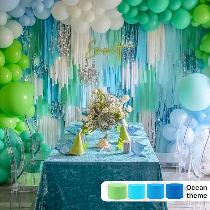 PartyWoo Mint Green Crepe Paper Streamers 4pcs 328ft Pack of Light Pastel Peppermint Green Turquoise Teal Crepe Paper Streamers for Baby Shower Wedding Engagement Birthday Pool Tea Party Decorations