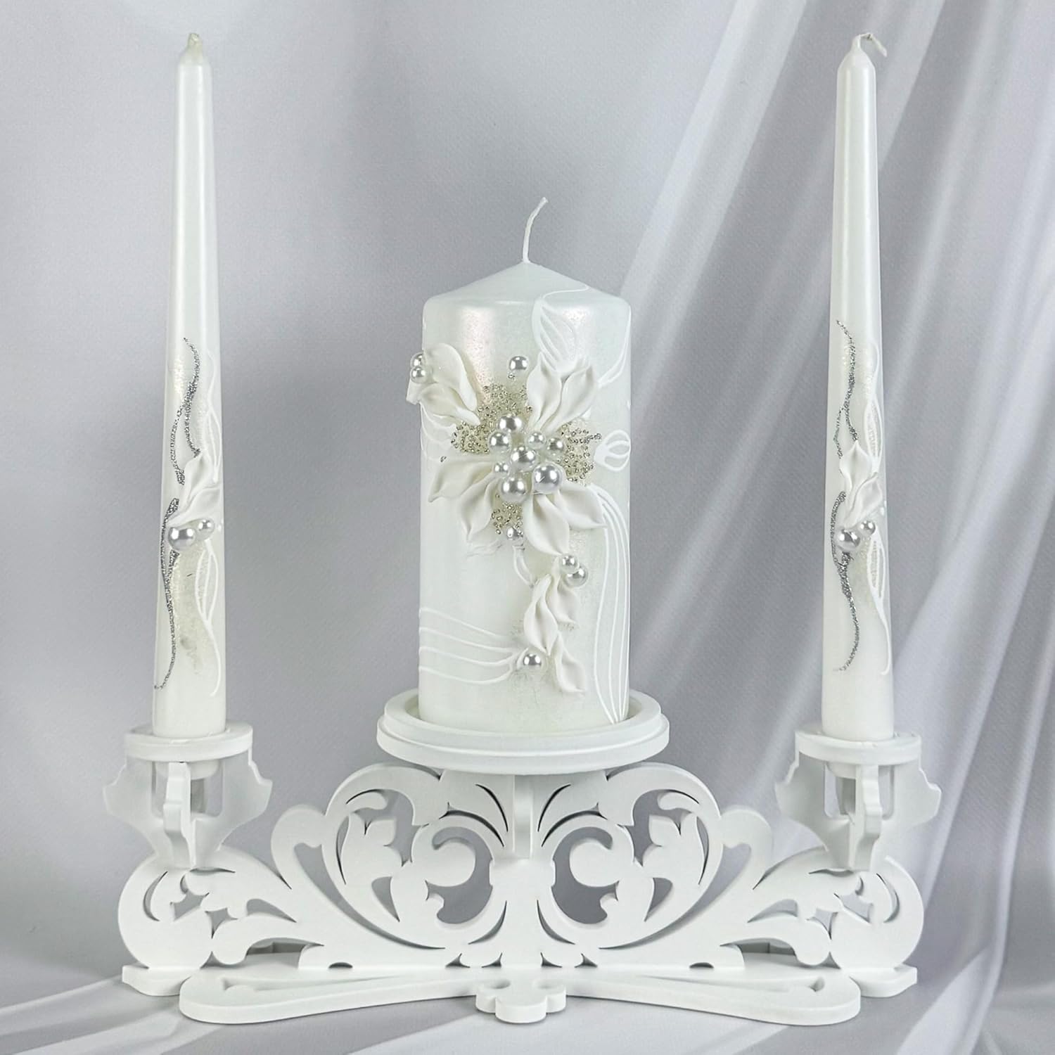 Unity Candle Set - Wedding Ceremony & Reception – 6” Pillar & Two 10” Taper Candles – Long Burning Unity Candles for Marriage Ritual – Handmade in USA – Royal White