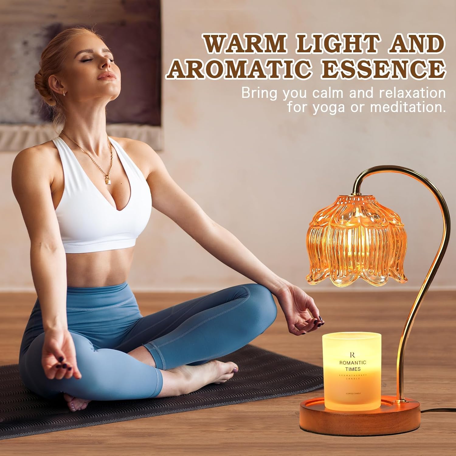 Funistree Flower Candle Warmer Lamp with Timer, Dimmable Candle Lamp Warmer, Christmas Birthday Gifts for Women Mom Her, Housewarming Home Decor, Lotus Wax Warmer for Yankee Candles - Lily Amber