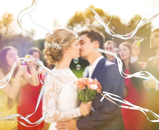Kingsnow 100 Pieces Champagne Ribbon Wedding Wands Send Off Idea Ceremony Exit Ribbon Wedding Favor with Lace and Bell, Wedding Party Ribbon Streamers Fairy Wands Ribbon Bridal Wands