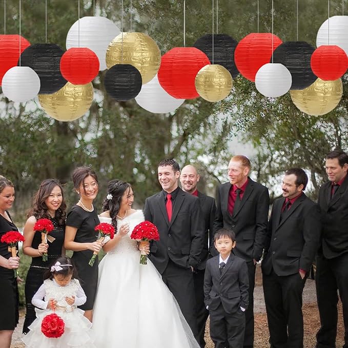 Black Red White Paper Lanterns Decorative 12pcs Party Hanging Decorations for Party Bridal Shower Wedding Baby Shower Graduation Anniversary Room Decor