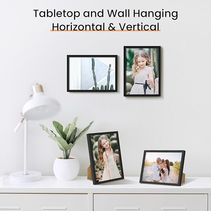 upsimples 5x7 Picture Frame Set of 3, Made of High Definition Glass for 5 x 7 Black Frames, Wall and Tabletop Display Thin Border Photo Frame for Home Décor