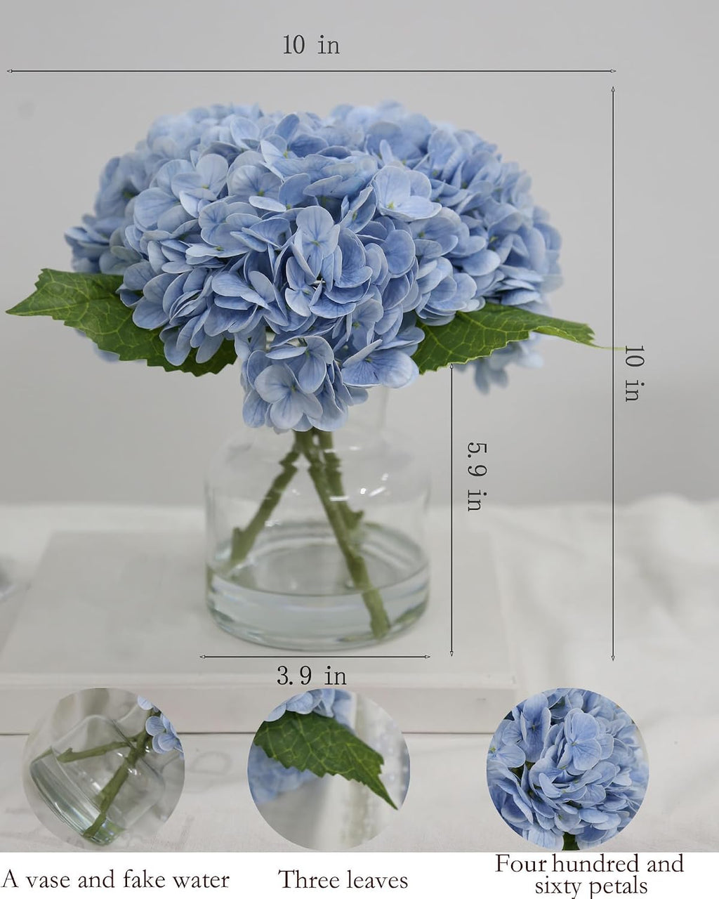 Lifelike Artificial Hydrangea Arrangement in Decorative Vase - Real Touch Fake Flowers for Home, Office, Bathroom or Water Bar Decor, Elegant Table Centerpiece (No Water Needed) (Linght Blue)