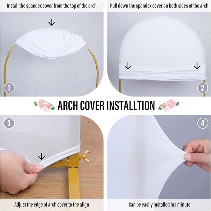 LEBENGURU Upgraded 6FT Wedding Arch Cover, White Spandex Fitted Arch Backdrop Cover, Round Top Chiara Stand Covers for Birthday Party Baby Shower Banquet Balloon Décor