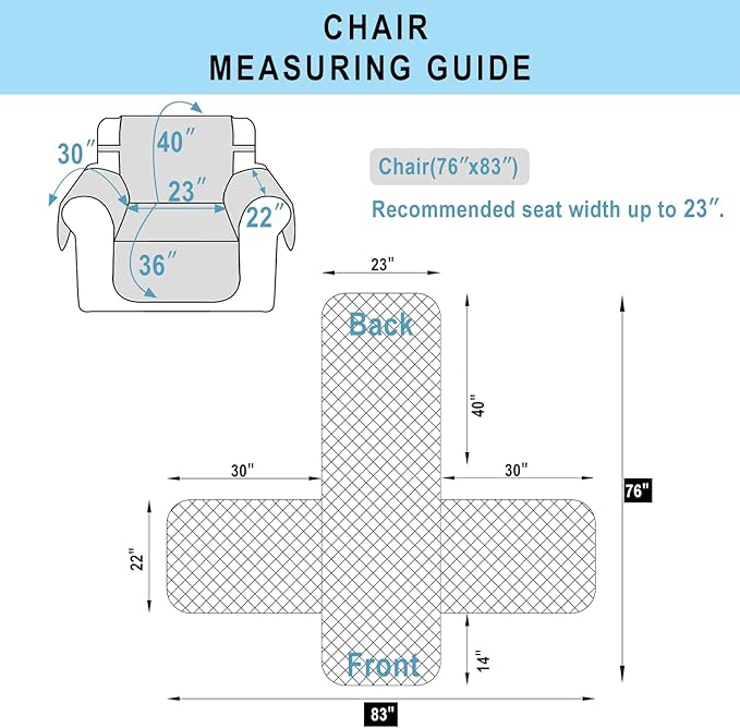 Recliner Chair Covers Reversible Sofa Cover Couch Cover for Pets Lazy Boy Furniture Protector(23''Chair,Dark Grey/Dark Grey)