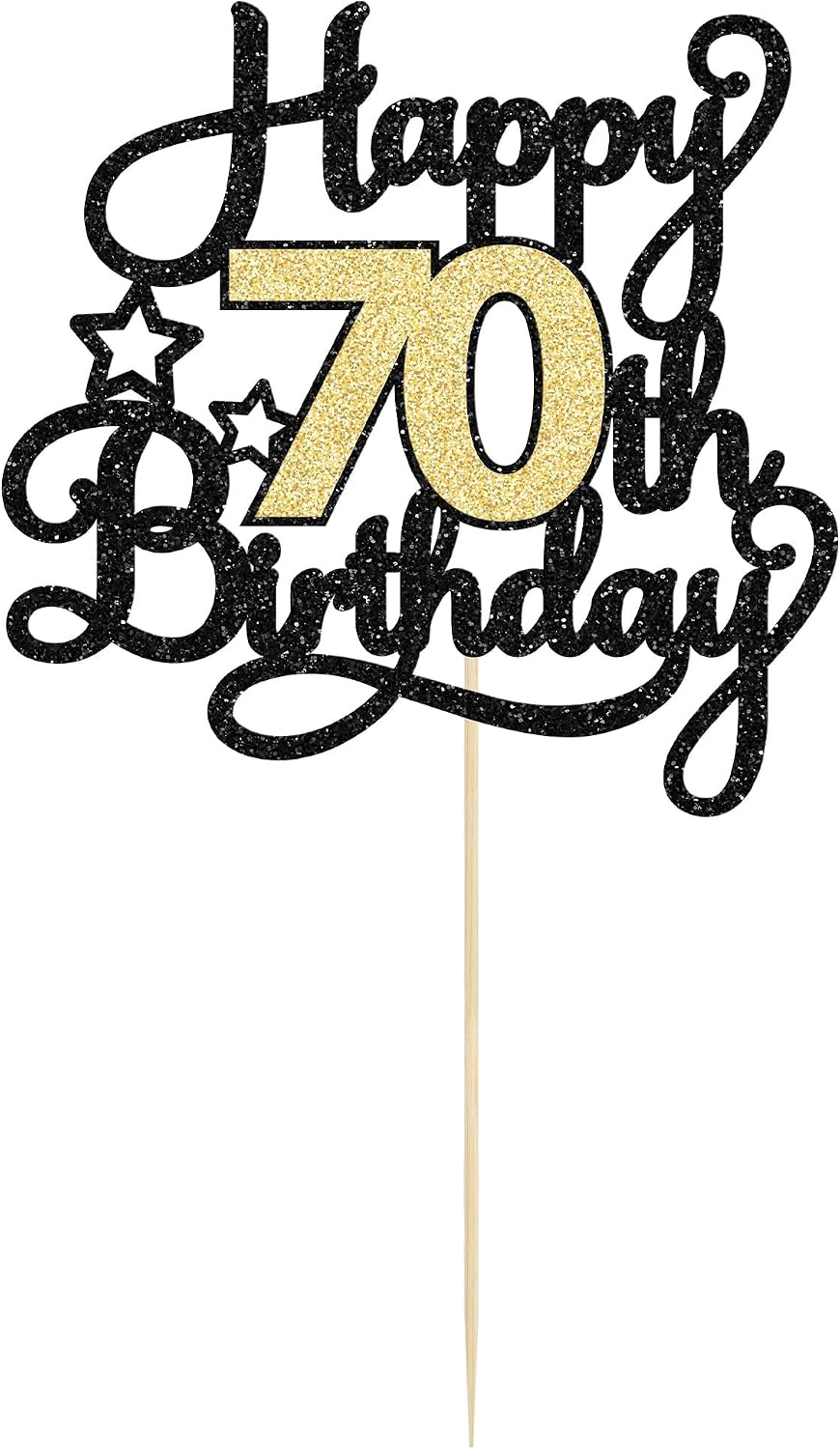 1Pc Happy 70th Birthday Cake Topper Glitter Cheers to 70 Years Cake Topper 70 Fabulous Cake Decoration for Happy 70th Birthday Anniversary Party Cake Decorations Supplies Black Gold