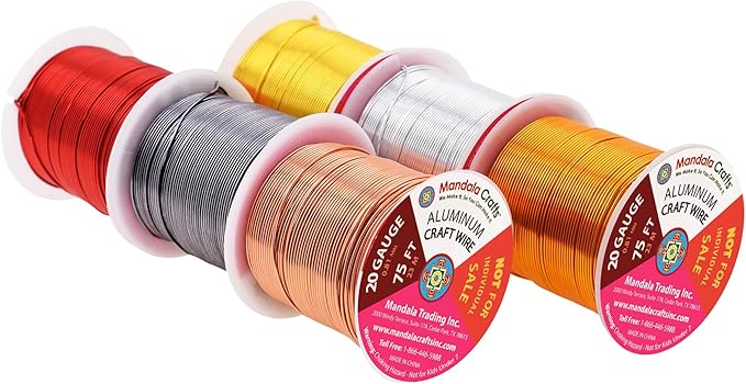 Mandala Crafts 20 Gauge Anodized Aluminum Craft Wire for Jewelry Making - 450 FT Colored Flexible Silver Copper Light Gold Gray Gold Red Wire - Bendable for Bonsai Armature Crafting Sculpting