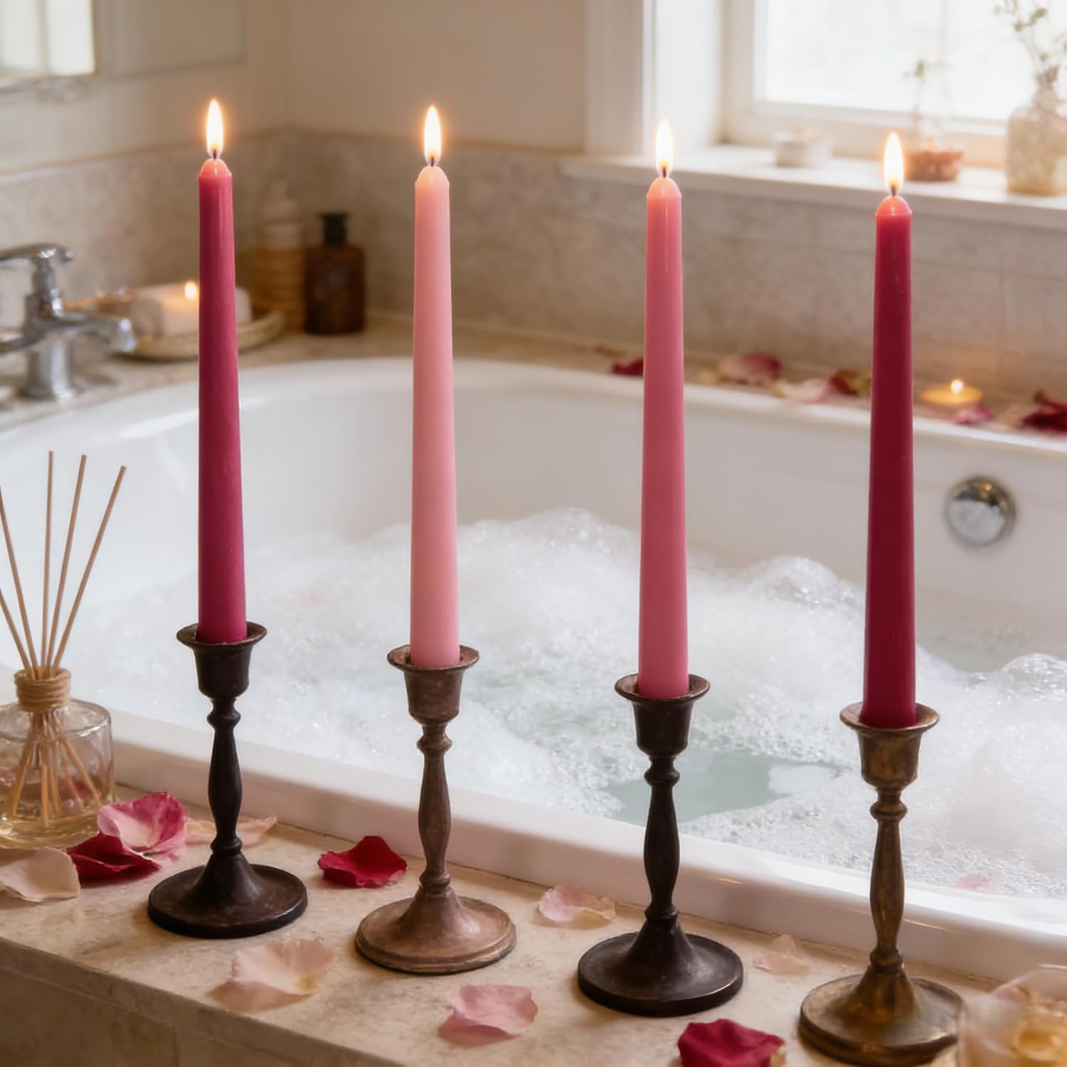 12-Pack Gradient Hot-Pink Taper Candles, 10 Inch Unscented Dripless Candlesticks, Long-Lasting Burn Time of 7-8 Hours, Perfect for Wedding Valentine's Day Dinners Parties and Home Décor