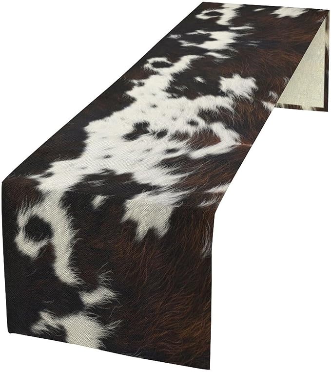 Cow Print Table Runner, Brown Cowhide Print Western Style Table Runner Country Farmhouse Cottage Cow Patten Table Decoration for Home Kitchen Dining, 13x120 Inch