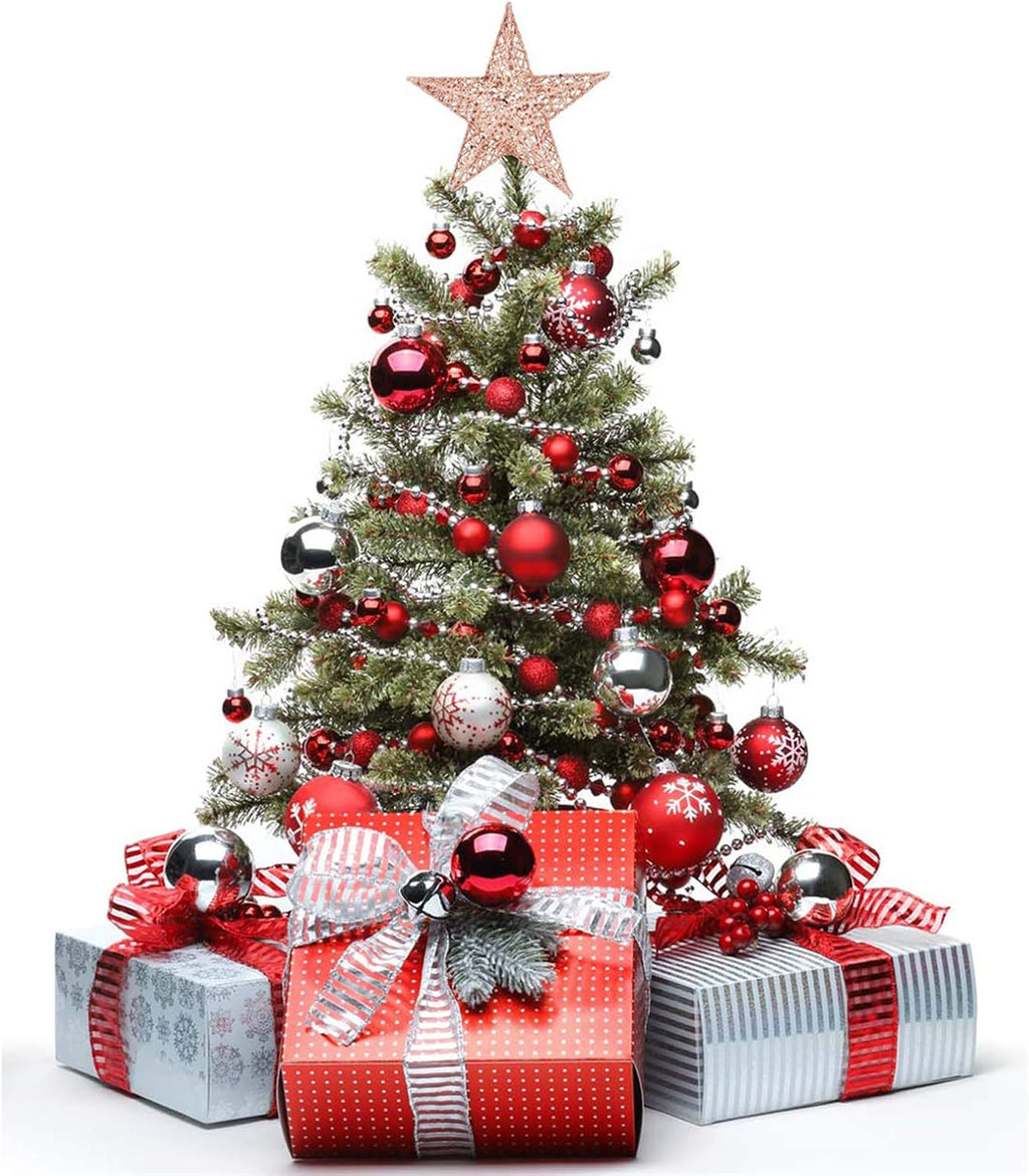 BinaryABC Christmas Tree Topper Star,Glittering Christmas Tree Decoration Ornaments,20cm (Rose Gold)
