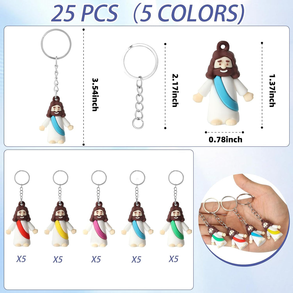 25 Pack Mini Jesus Figurines Keychains, Christian Little Jesus Toys Keychains, Religious Keychain Bulk For Church Events Giveaways, Sunday School Religious Party Favors