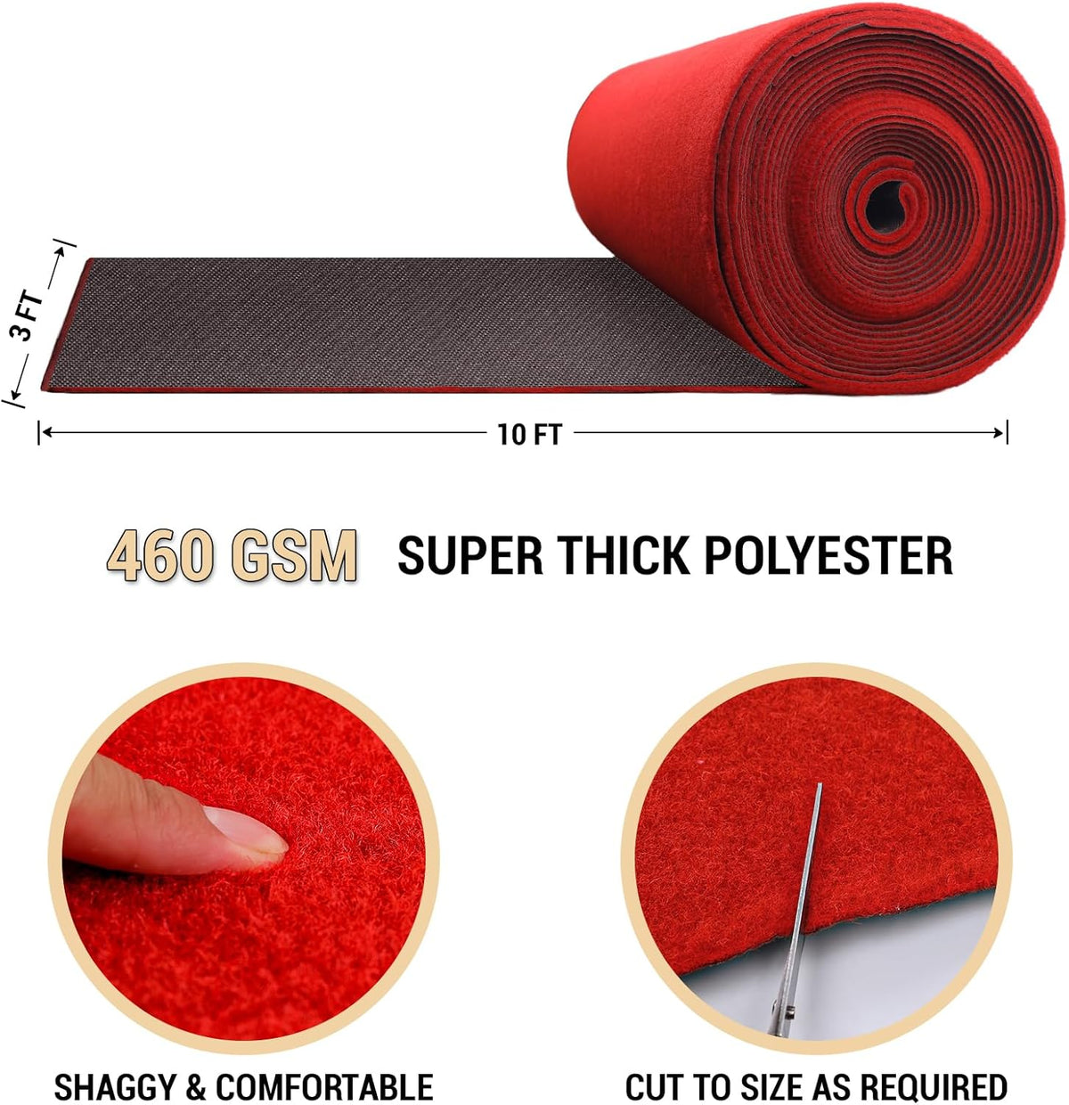 Extra Thick Red Carpet Runner for Party Felt Non-Slip Rubber Backed Aisle Run...