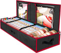 BALEINE Wrapping Paper Storage Organizer, 40" Durable 600D Oxford Fabric Gift Wrap Storage Bag with Flexible Partitions for Ribbon, Holiday Accessories (Black/Red)
