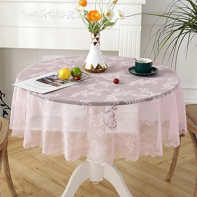 Jeloris Round Lace Tablecloth with Elegant Scalloped Bottom for Any Special Event Such as Wedding, Birthday Party, Baby Shower, Anniversary (48 inch, Style 2)
