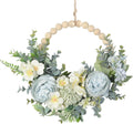 wood bead floral blue wreath boho farmhouse decor, main product view
