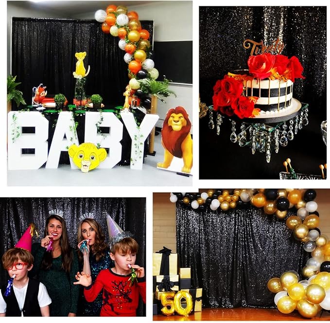 Poise3EHome 8FT x 8FT Black Sequin Backdrop Curtain Photography for Party Decoration, Black