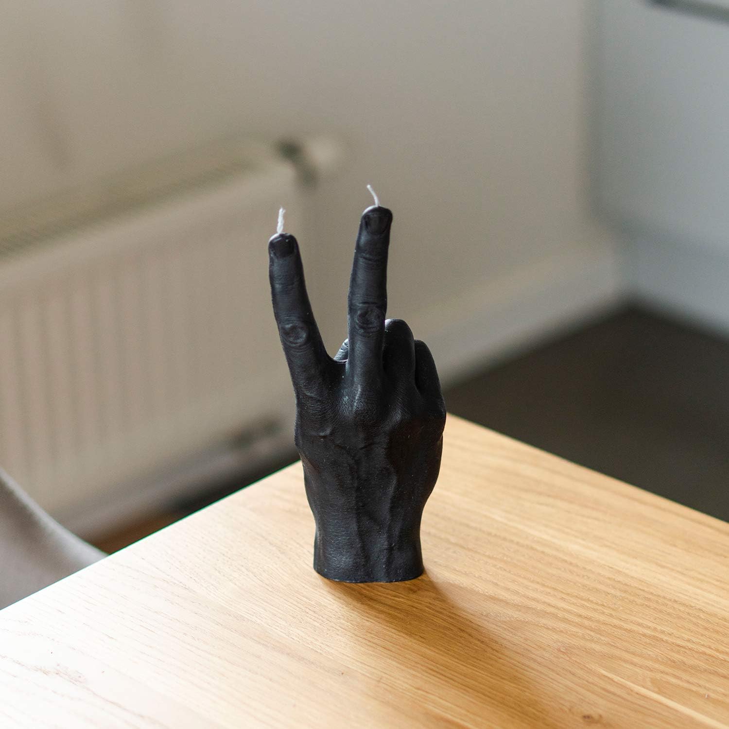 Hand Gesture Candle Peace Sign - Big Real Hand Size 6.7 x 4.3 x 2.4 inches - Handmade Winner Statue - Birthday, Office, Housewarming Gift (Black)